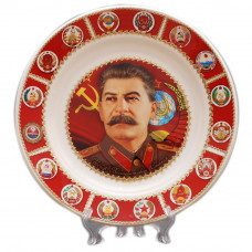 Souvenir ceramic plate with stickers Stalin Free Worldwide shipping