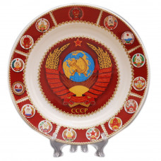 Souvenir ceramic plate with stickers USSR Free Worldwide shipping