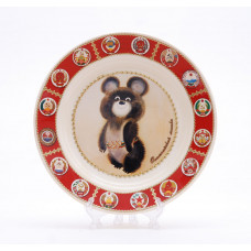 Souvenir ceramic plate with stickers Olympic bear2 Free Worldwide shipping