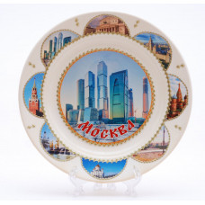 Souvenir ceramic plate with stickers Moscow-city Free Worldwide shipping